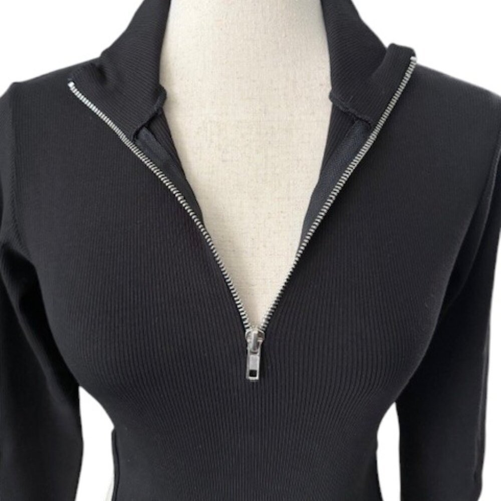 Zara Black Ribbed Quarter Zipper Front Turtleneck Long Sleeve Bodysuit Lrg NWOT - Picture 13 of 16